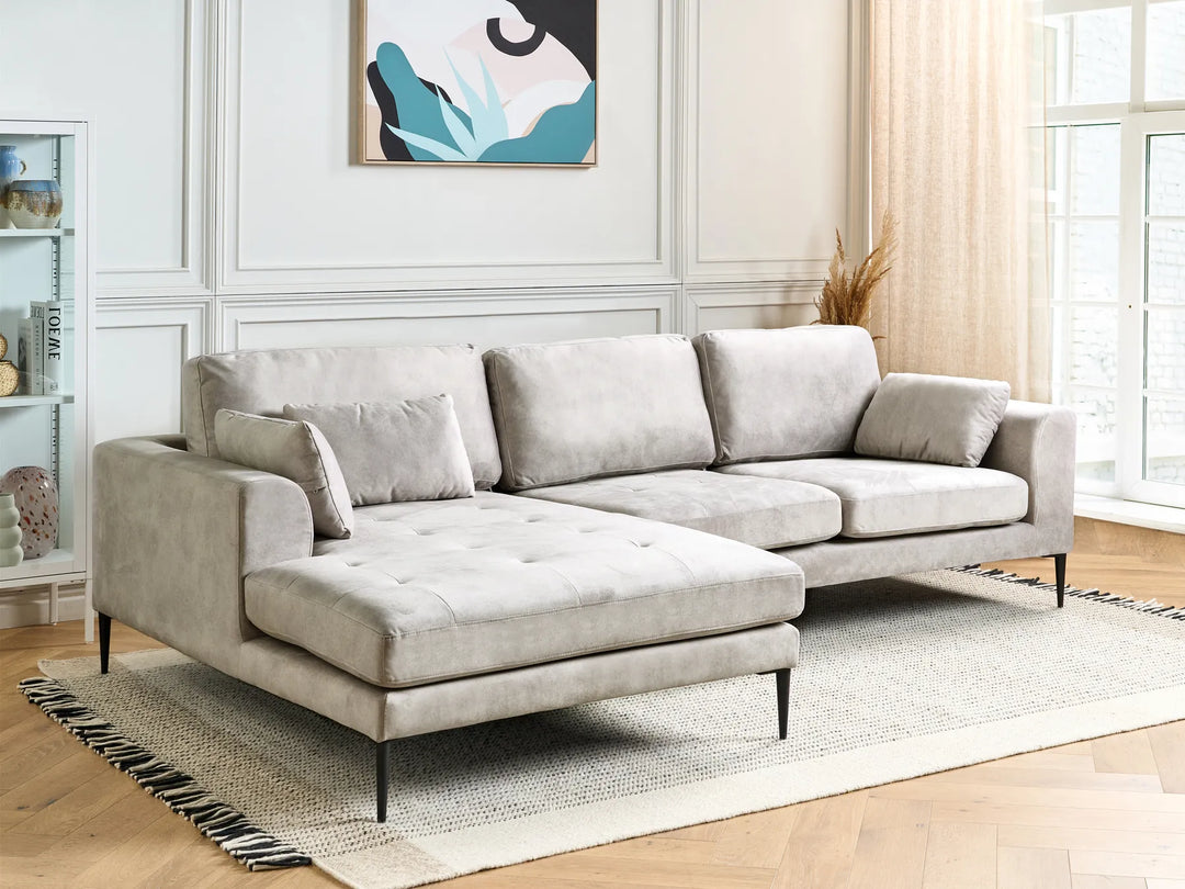 Light grey velvet corner sofa, right-hand layout