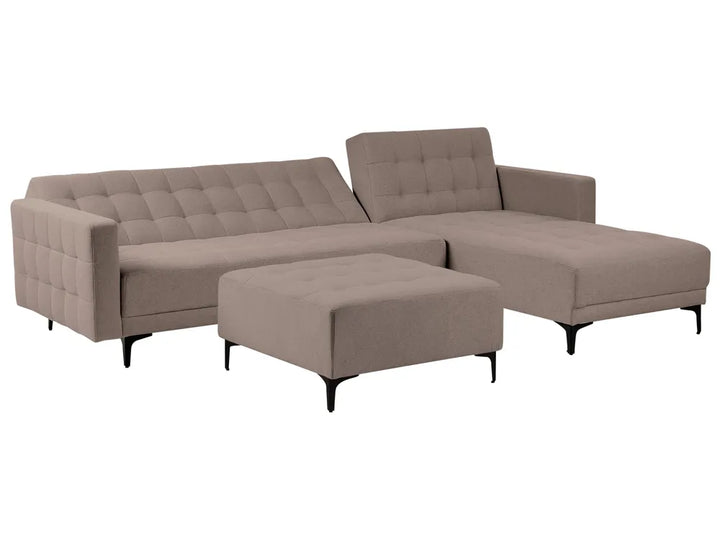 Modular Corner Sofa Bed 4 Seater Fabric Taupe with Ottoman Left Hand Denby