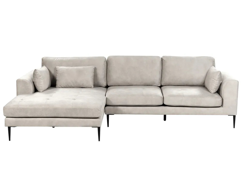 Right-hand 3-seater corner sofa in light grey velvet