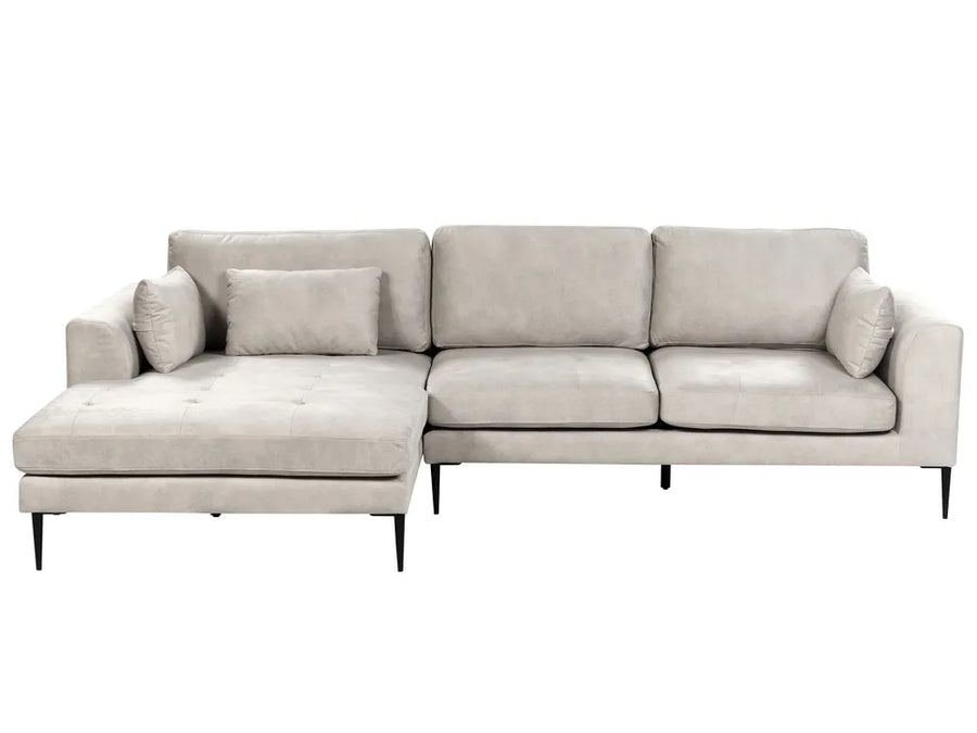Right-hand 3-seater corner sofa in light grey velvet