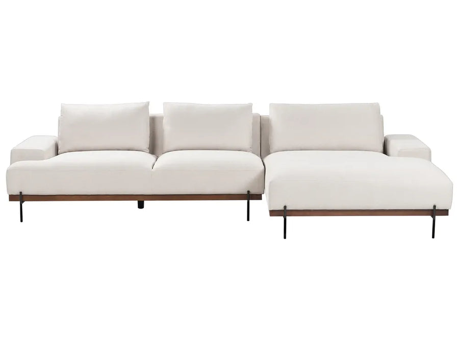 Left-hand 3-seater corner sofa in beige fabric