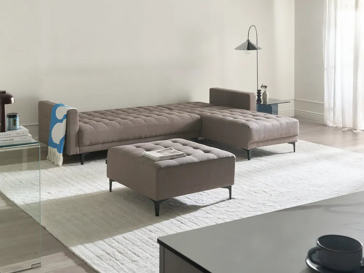 Modular Corner Sofa Bed 4 Seater Fabric Taupe with Ottoman Left Hand Denby