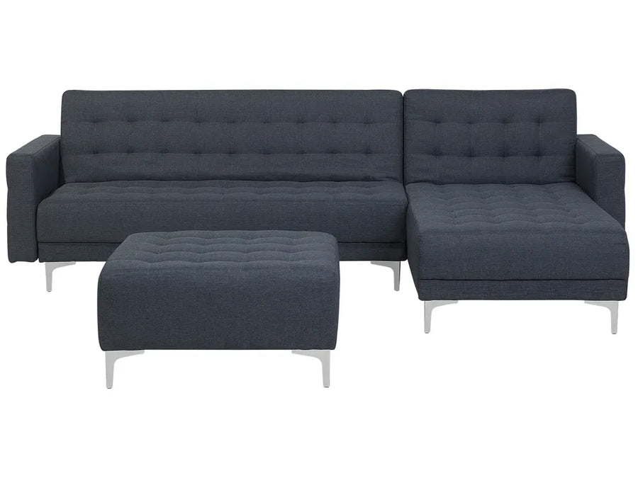 Left-hand 4-seater fabric corner sofa in dark grey with ottoman