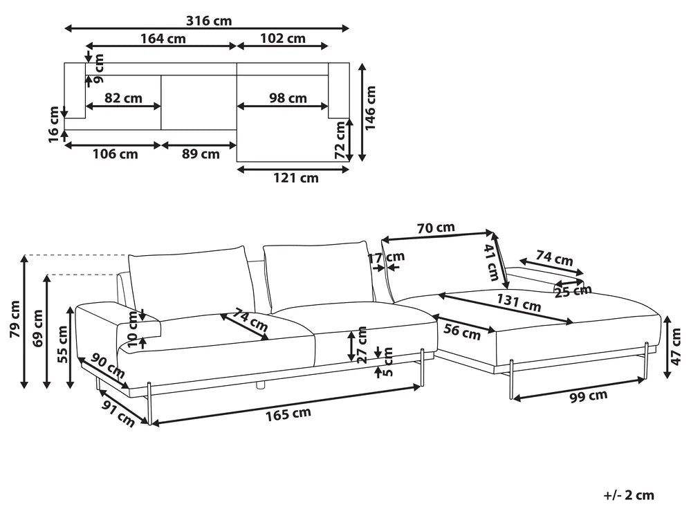 Corner Sofa 3 Seater Fabric Light Beige Left Hand Ibach