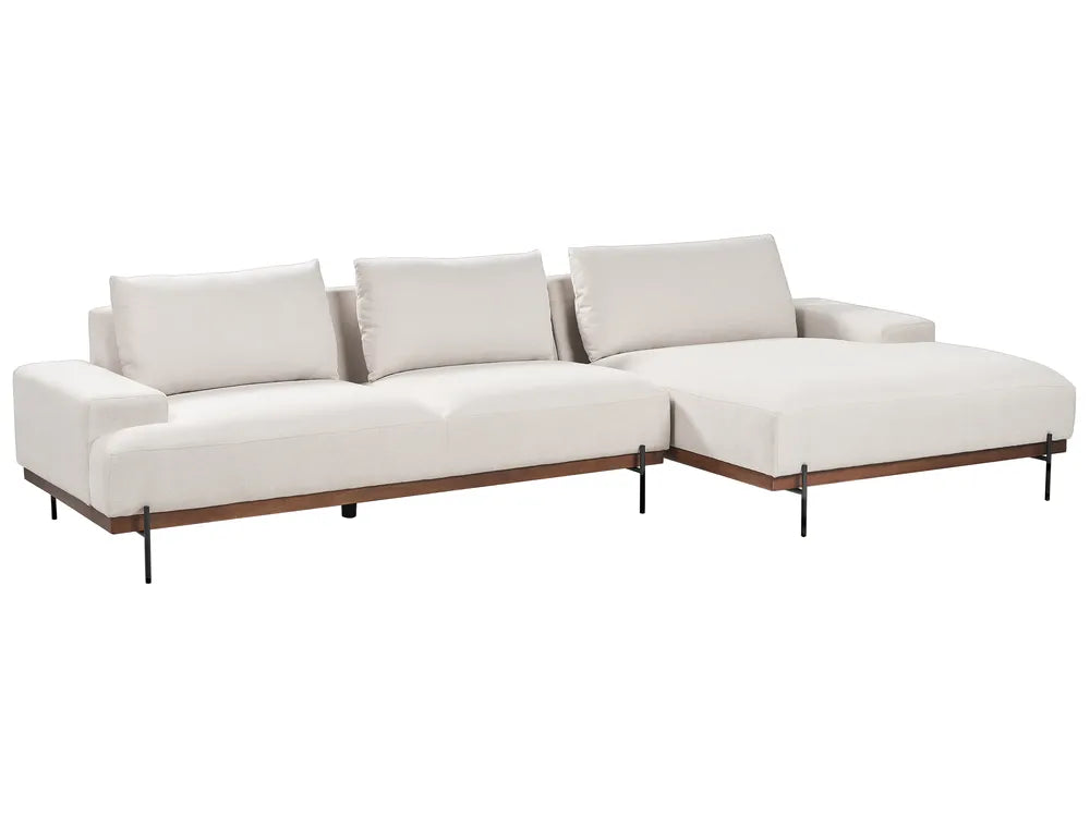 Corner Sofa 3 Seater Fabric Light Beige Left Hand Ibach