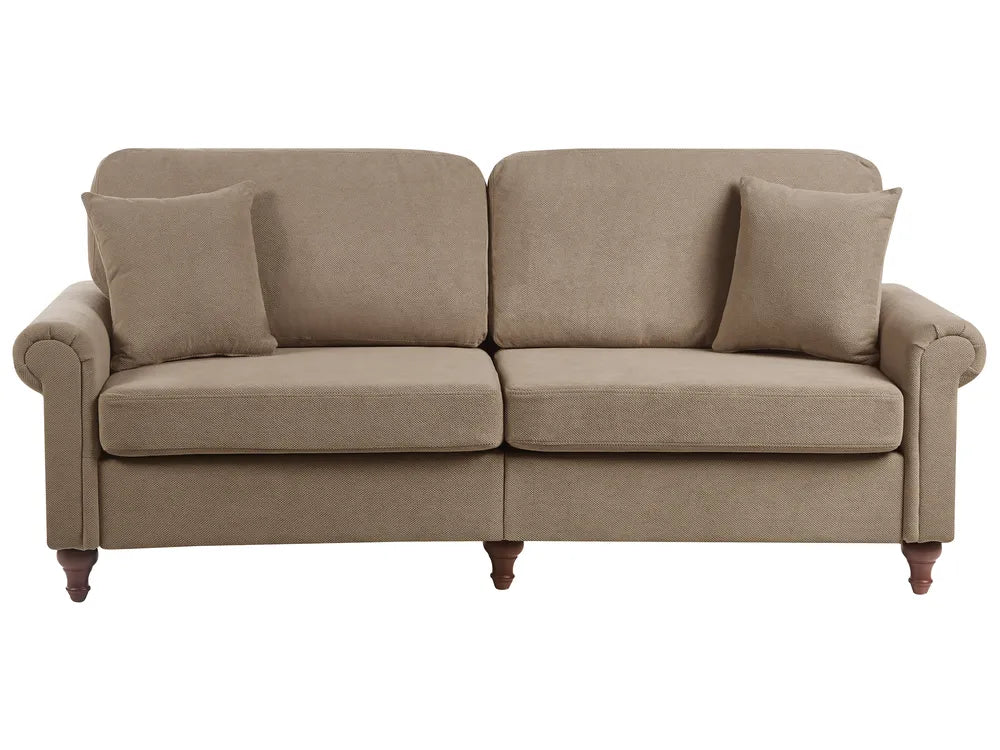 Victorian style 3 seater fabric sofa in brown