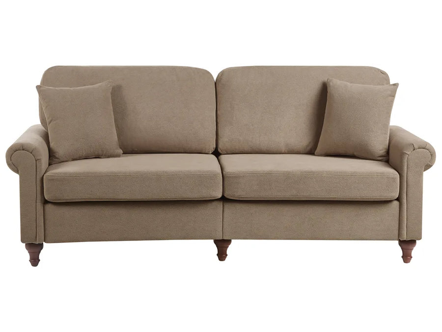 Victorian style 3 seater fabric sofa in brown