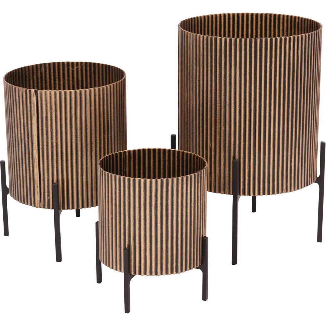 Contemporary aged gold tabletop planter trio with stylish design
