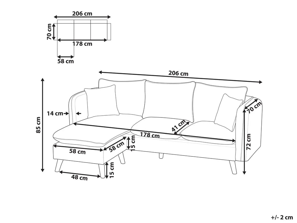 Sofa 3 Seater Fabric White with Ottoman Lilianah