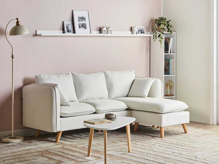 Sofa 3 Seater Fabric White with Ottoman Lilianah