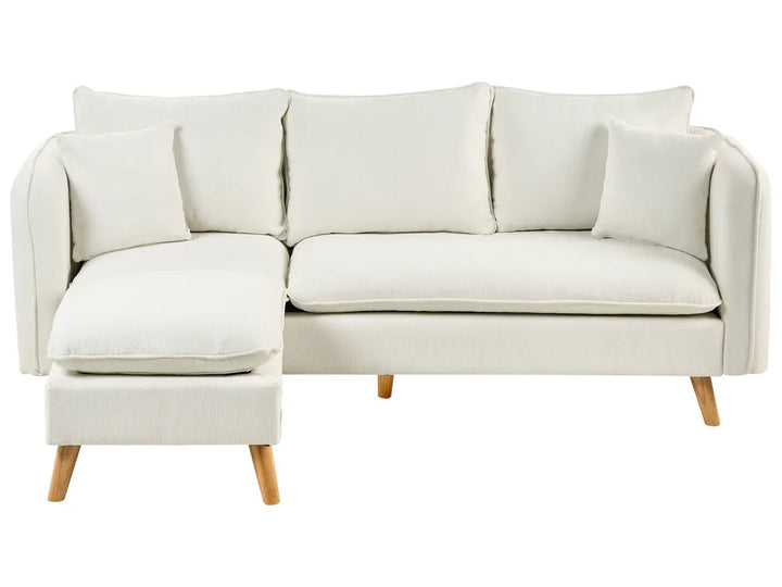 White fabric 3 seater sofa with ottoman