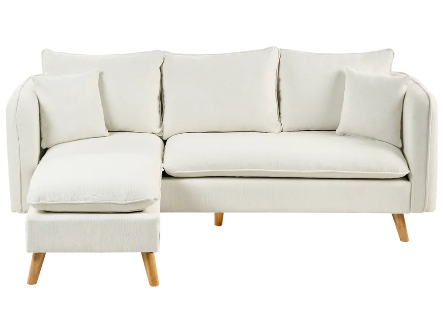 White fabric 3 seater sofa with ottoman