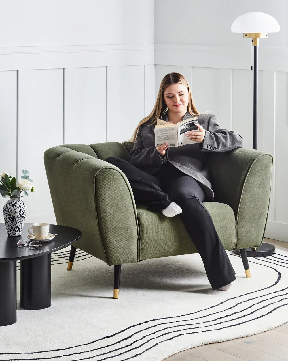 Armchair Fabric Green Anwella