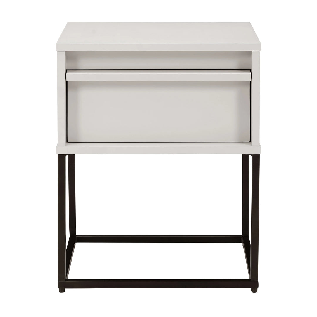 Modern stone grey bedside table with sleek drawer design
