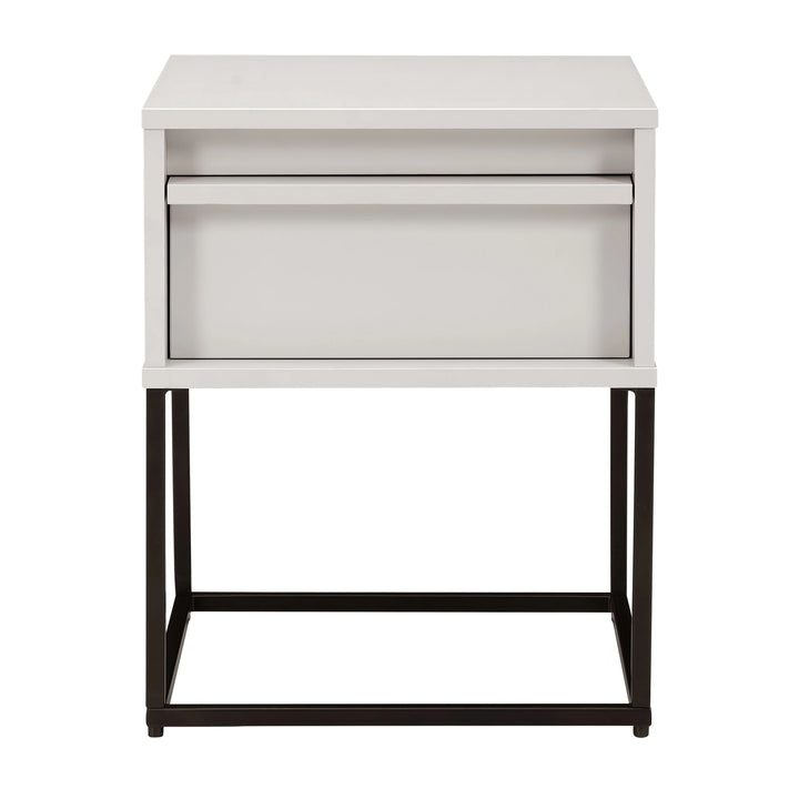 Modern stone grey bedside table with sleek drawer design
