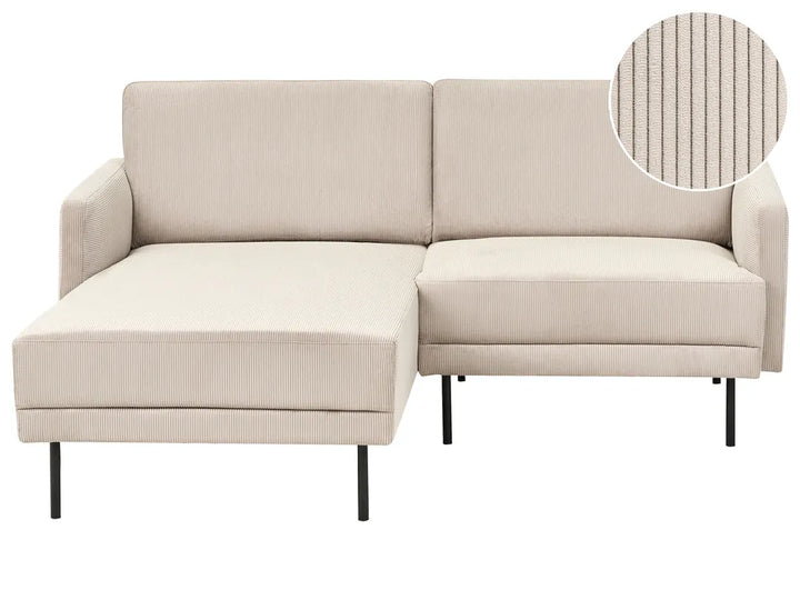 Corner Sofa 2 Seater Corduroy Beige Right Hand Shayle
