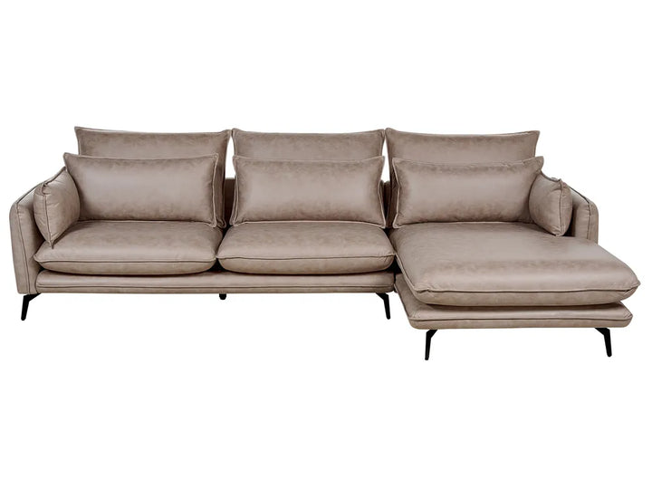 Light brown faux suede left-hand corner sofa in a modern living room