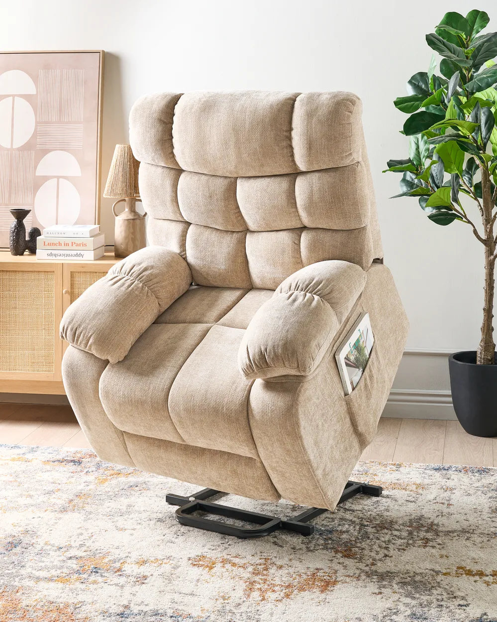 Electric Recliner Chair With Footrest Fabric Beige Keiven