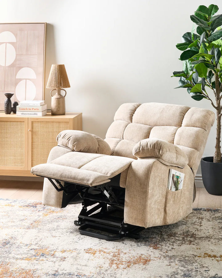 Electric Recliner Chair With Footrest Fabric Beige Keiven