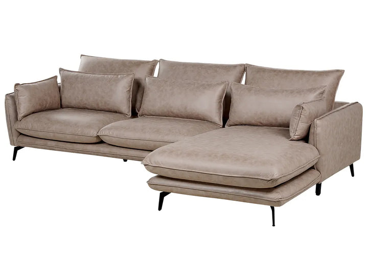 Corner Sofa 3 Seater Faux Suede Light Brown Left Hand Condrey