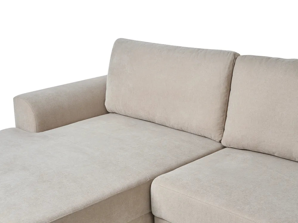 Corner Sofa Bed 3 Seater Chenille Light Beige Left Hand Keshvi