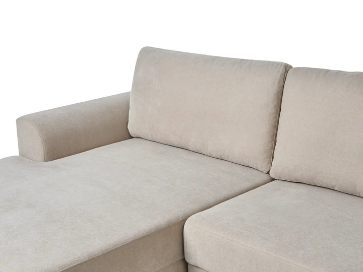 Corner Sofa Bed 3 Seater Chenille Light Beige Left Hand Keshvi