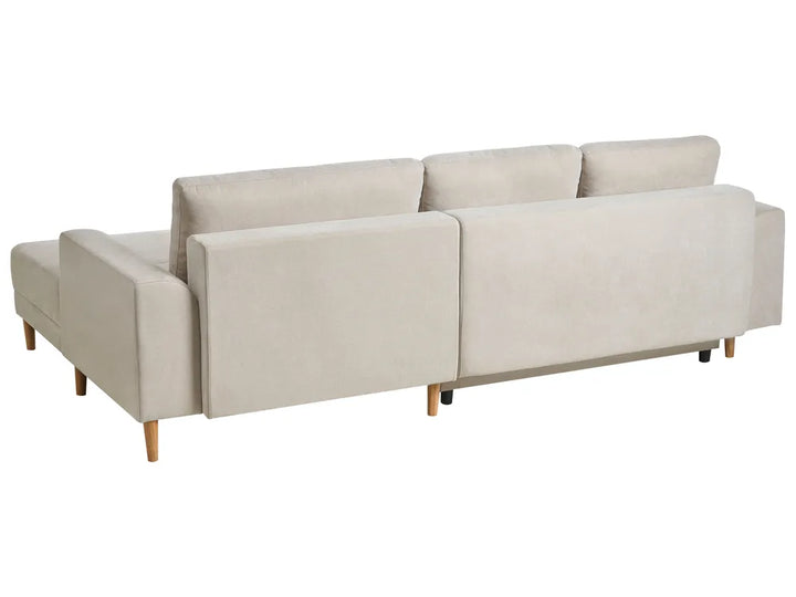 Corner Sofa Bed 3 Seater Chenille Light Beige Left Hand Keshvi
