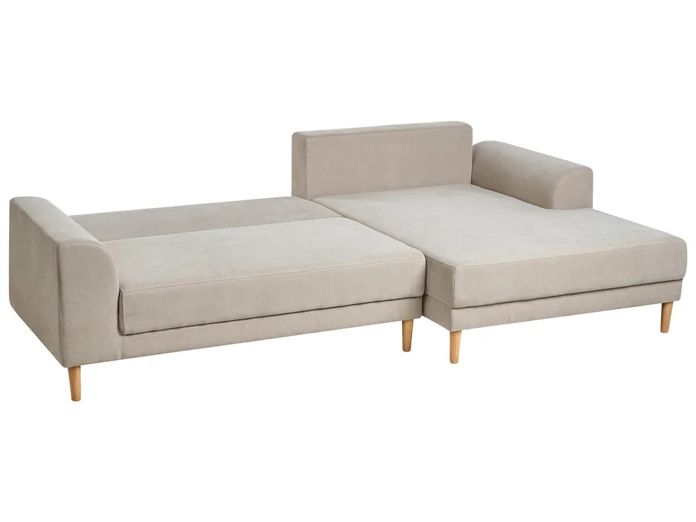 Corner Sofa Bed 3 Seater Chenille Light Beige Left Hand Keshvi