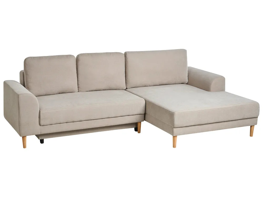 Corner Sofa Bed 3 Seater Chenille Light Beige Left Hand Keshvi