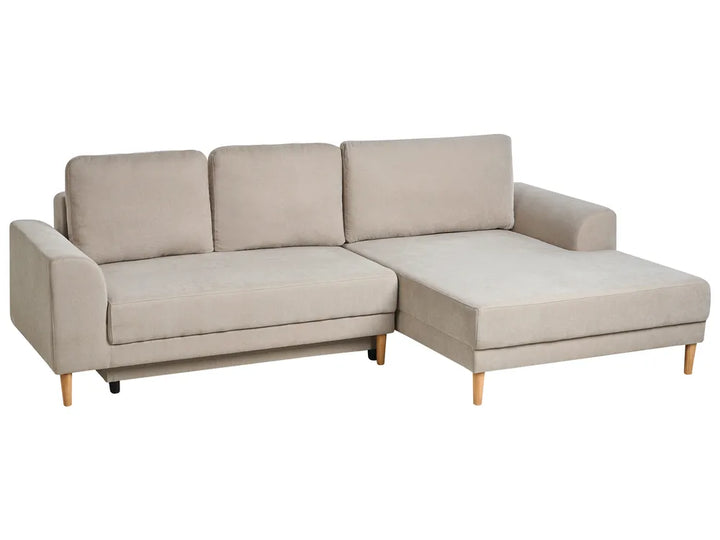 Corner Sofa Bed 3 Seater Chenille Light Beige Left Hand Keshvi