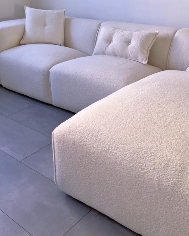 Corner Sofa 3 Seater Boucle Off-White Left Hand Rafael