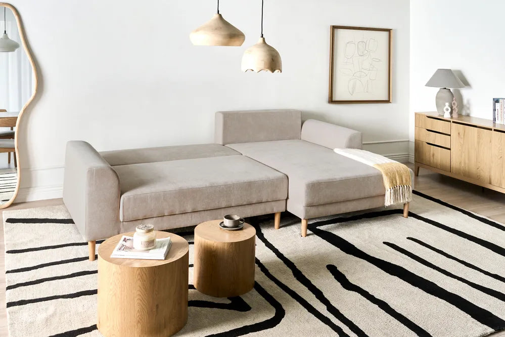Corner Sofa Bed 3 Seater Chenille Light Beige Left Hand Keshvi
