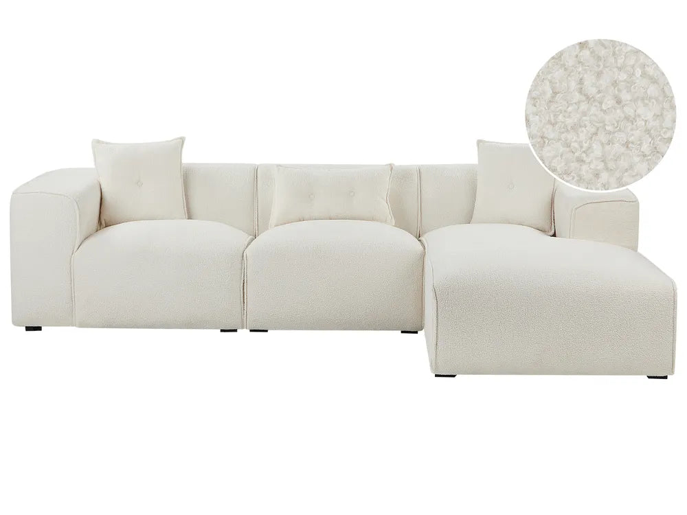 Corner Sofa 3 Seater Boucle Off-White Left Hand Rafael