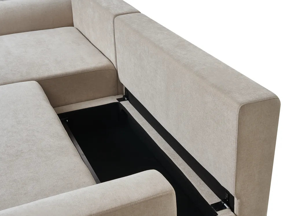 Corner Sofa Bed 3 Seater Chenille Light Beige Left Hand Keshvi