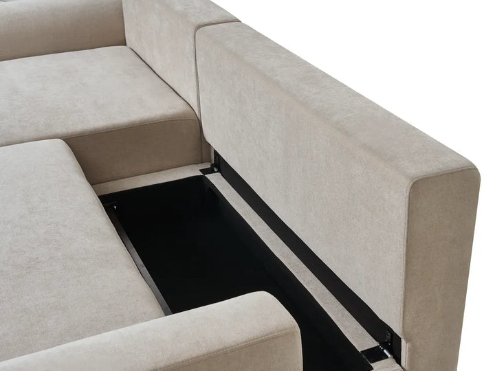 Corner Sofa Bed 3 Seater Chenille Light Beige Left Hand Keshvi