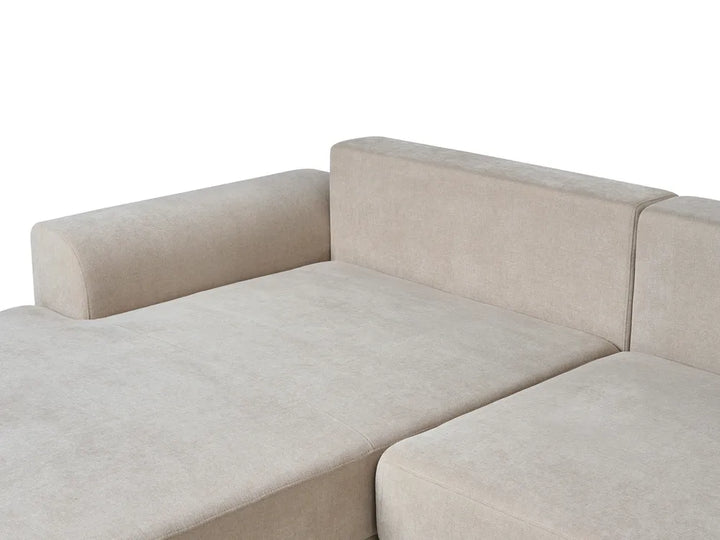 Corner Sofa Bed 3 Seater Chenille Light Beige Left Hand Keshvi