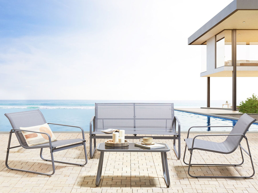 Barrea Garden Lounge Set with Table 4 Seater Metal Grey
