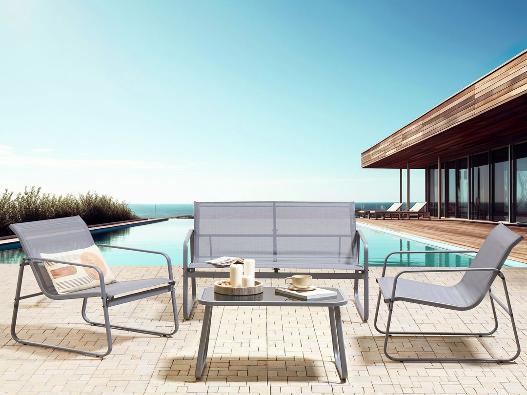 Barrea Garden Lounge Set with Table 4 Seater Metal Grey