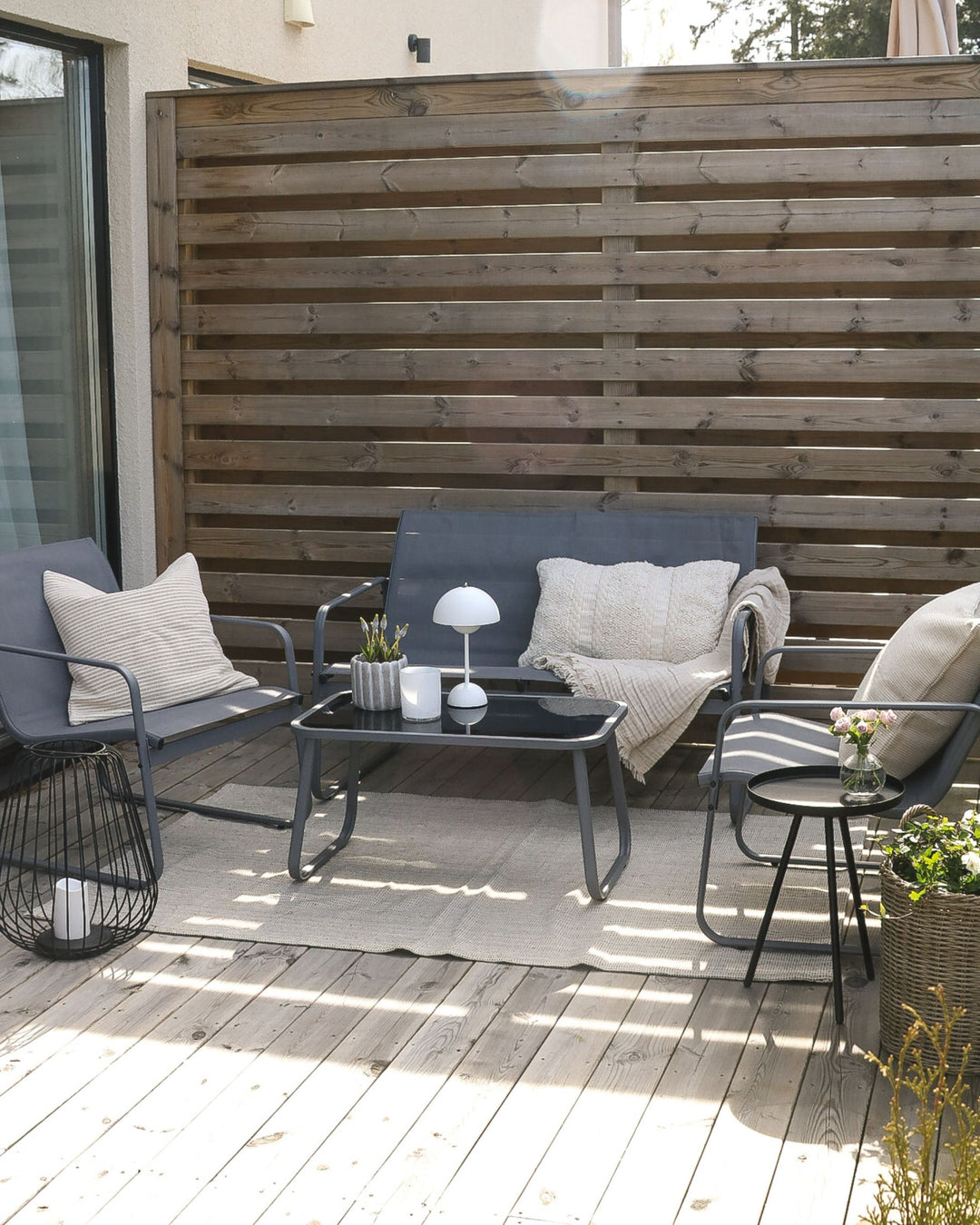 Barrea Garden Lounge Set with Table 4 Seater Metal Grey