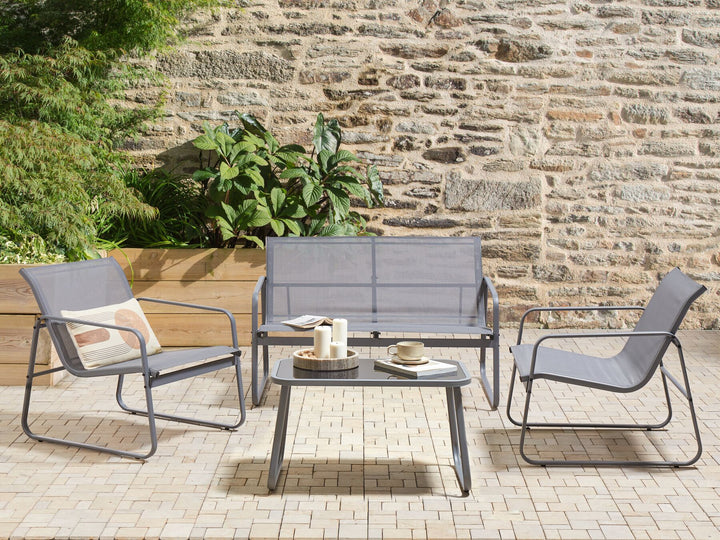 Barrea Garden Lounge Set with Table 4 Seater Metal Grey