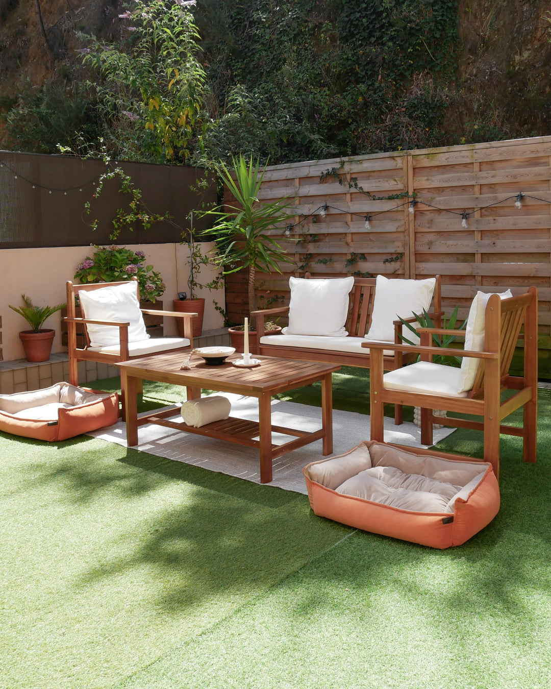 Altidona Garden Lounge Set with Table 4 Seater Acacia Wood Off-White