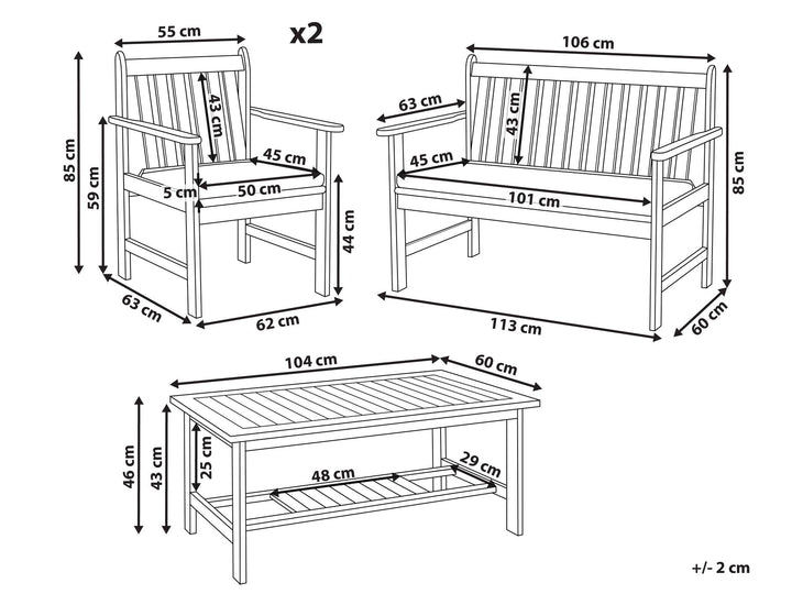 Altidona Garden Lounge Set with Table 4 Seater Acacia Wood Off-White