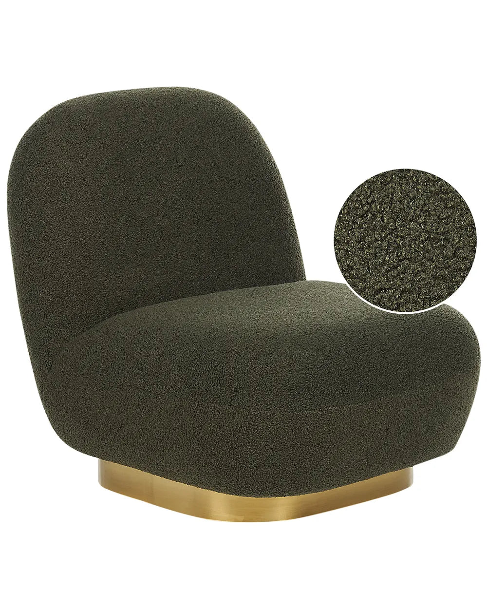 Green armchair with gold base on a white background