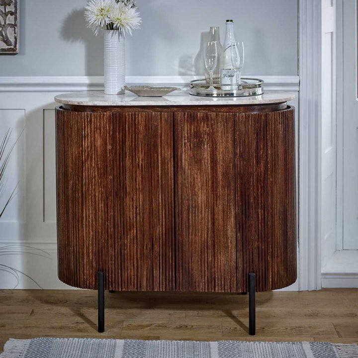 Opal Solid Wood Sideboard/Drinks Cabinet With Marble Top & Metal Legs