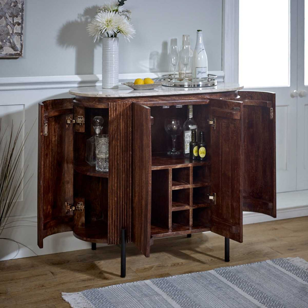 Opal Solid Wood Sideboard/Drinks Cabinet With Marble Top & Metal Legs