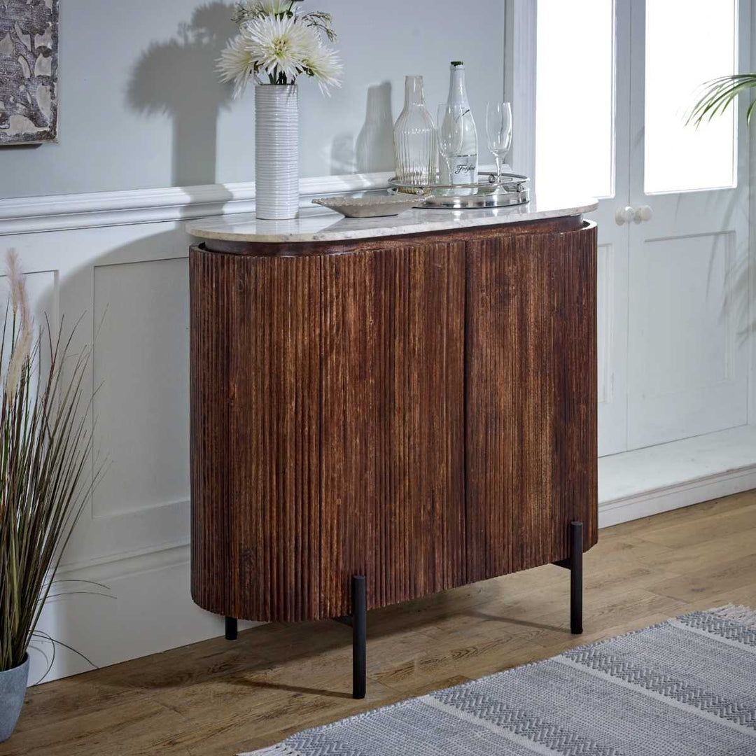 Opal Solid Wood Sideboard/Drinks Cabinet With Marble Top & Metal Legs