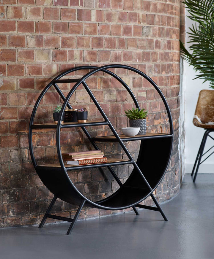 Cosmo Industrial Round Open Bookcase