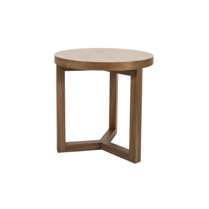 Iris Walnut Brown Oak Wood Round Side Table
