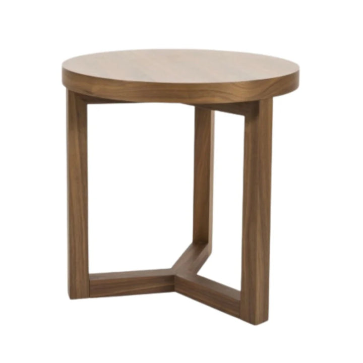 Wooden side table on a white background