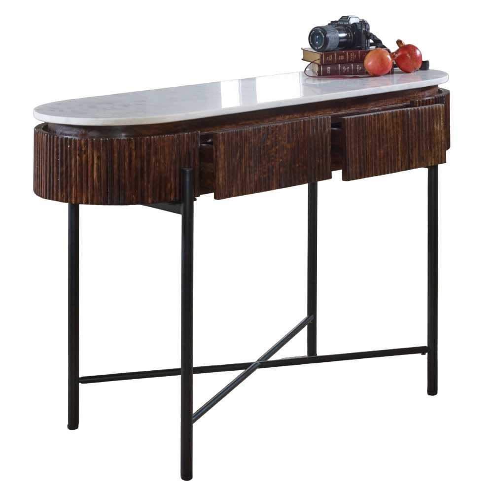 Opal Mango Wood Console Table With Marble Top And Metal Legs